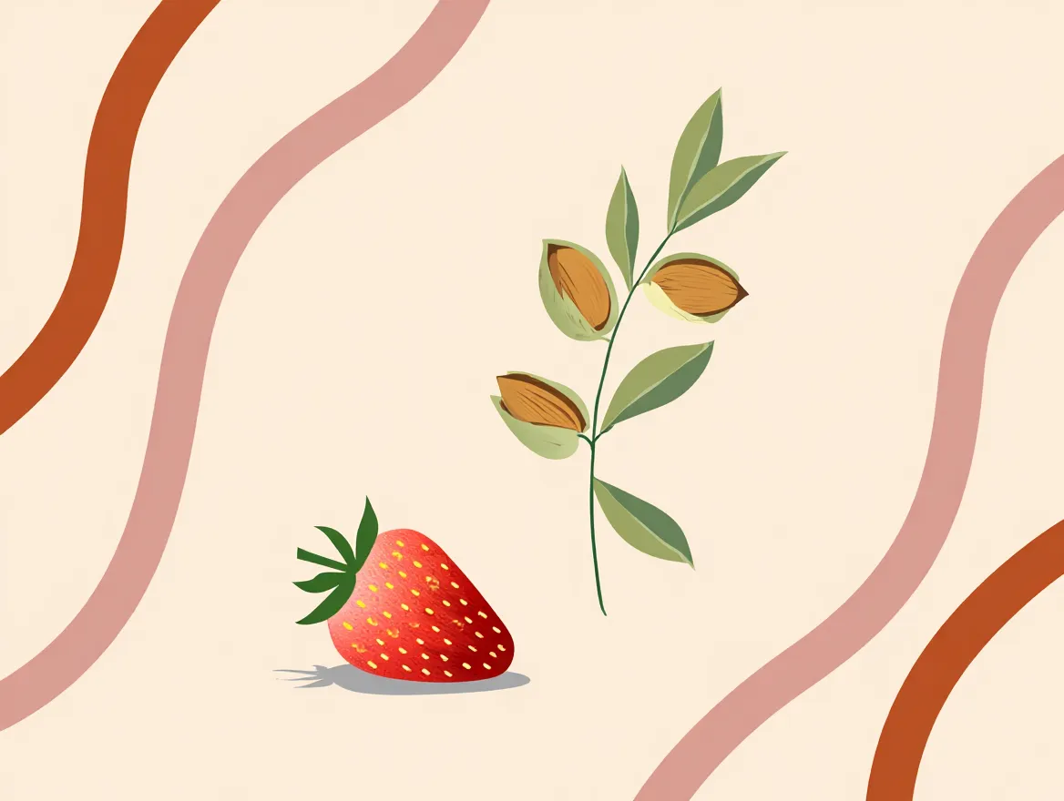 Abstract illustration representing mindful food selection with natural elements and calming shapes